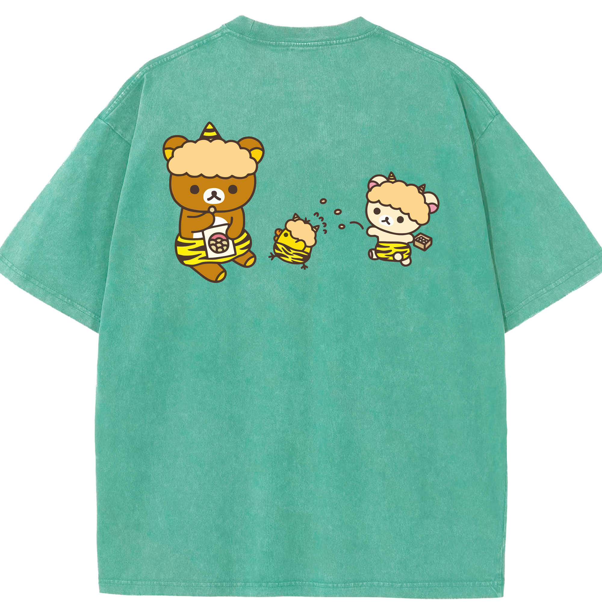 （画像用） リラックマ リラックマ キイロイトリ Rilakkuma Korilakkuma Kiiroitori 綿100% ヴィンテージ風 半袖Tシャツ（背面プリント）